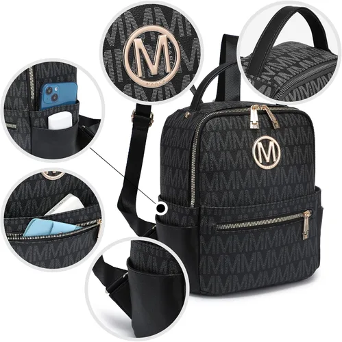 Vista 3 de MKP - Mochila pequeña para mujer y mujer, con múltiples bolsillos, con bolsillo frontal con cremallera, Negro -, Mochilas Daypack