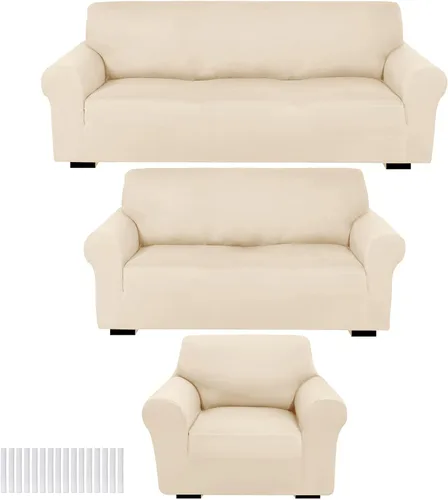 Vista 34 de Peryiter Juego de 3 Fundas para Sofá, Cubiertas de Muebles para Sofá, Loveseat, Sillón, Ajuste de Forma Elástico, Sin Arrugas, Protector de Muebles