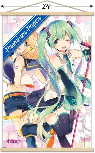 Vista 3 de Trends International Hatsune Miku - Póster de pared dúo, 22.37 x 34.00 pulgadas, paquete de impresión premium y colgador de madera de haya