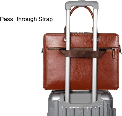 Vista 5 de BOSTANTEN Maletines para Hombre Bolsa de Mensajero de Cuero Genuino para Laptop de 15.6 Pulgadas, Maletín de Oficina, Trabajo, para Negocios, Viaje