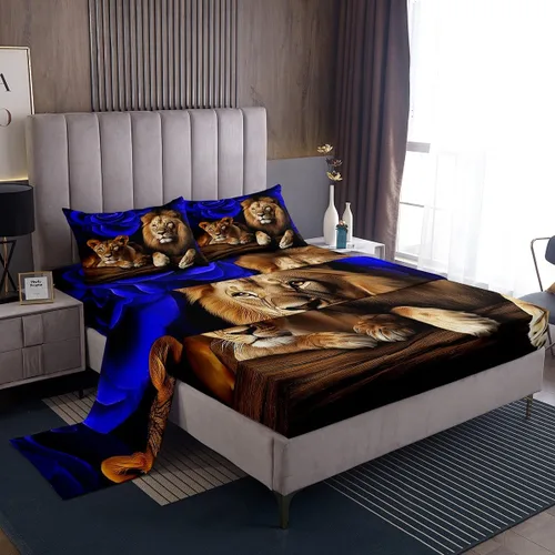 Vista 40 de Erosebridal Sábanas de cama de guepardo con rosa roja, juego de sábanas de bolsillo profundo con estampado de leopardo y gato, sábana bajera