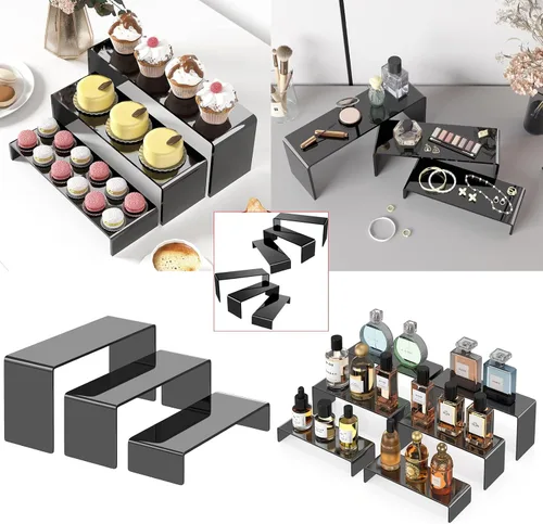 Vista 6 de Elevadores de exhibición de acrílico negro WEITELAI, 6 piezas de elevadores acrílicos para exhibición de postres de comida, cupcakes, joyería