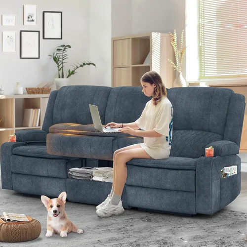 Vista 11 de Yolsali Sofá reclinable, sofá reclinable manual de 3 plazas con cojín de 2 niveles, sofás reclinables para sala de estar con consola removible