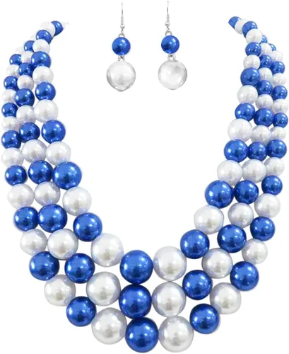 Vista 36 de Rosemarie & Jubalee Conjunto de joyería para mujer con 3 cadenas multicolores de perlas simuladas y aretes, regalo con collar, 45,7 cm + 7,6 cm