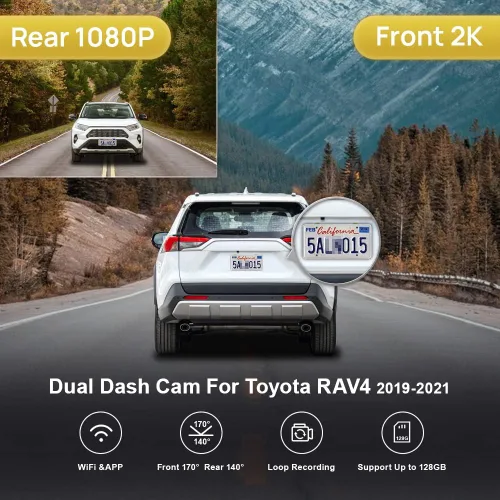 Vista 4 de Fitcamx La cámara de tablero delantera 2K+trasera 1080P se adapta para Toyota RAV4 2019-2021 (modelo A, sin ventilaciones) e híbrido enchufable