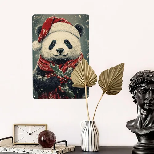 Vista 5 de Cafemira Cartel de hojalata de animales, panda vintage, letreros de metal retro, póster de hojalata, placa de aluminio, arte de pared para el hogar