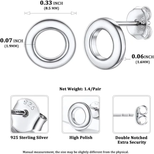Vista 5 de ChicSilver Aretes de plata de ley 925 con forma de barra simple, círculotriángulo para mujer, color plataoronegro (con caja de regalo)
