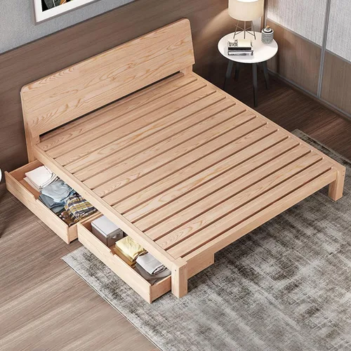 Vista 7 de HM&DX Marco de cama escandinavo de madera maciza, marco de cama rectangular con cabecero, soporte de listones de madera para dormitorio/fácil