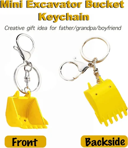 Vista 3 de Divertidos llaveros de cubo de excavadora de metal para hombre, llaveros únicos para automóvil, regalo de cumpleaños para hombres, niños, mochilas
