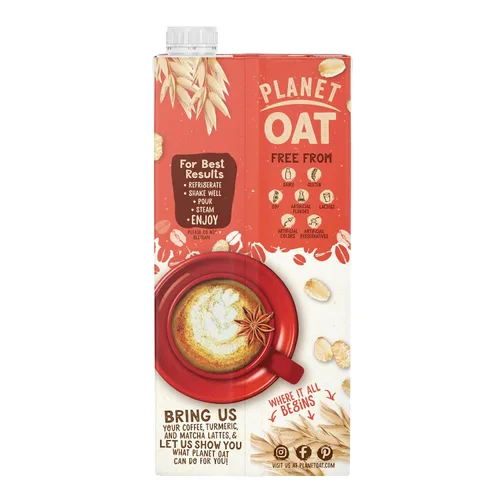 Vista 4 de Planet Oat Leche de avena para barista Edición Original 32 fl oz (Paquete de 12), leche sin lácteos para usar con café, sin gluten, sin soja, sin