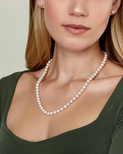 Vista 12 de The Pearl Source Real Pearl Necklace for Women with AAA+ Quality Round White Freshwater Genuine Cultured Pearls