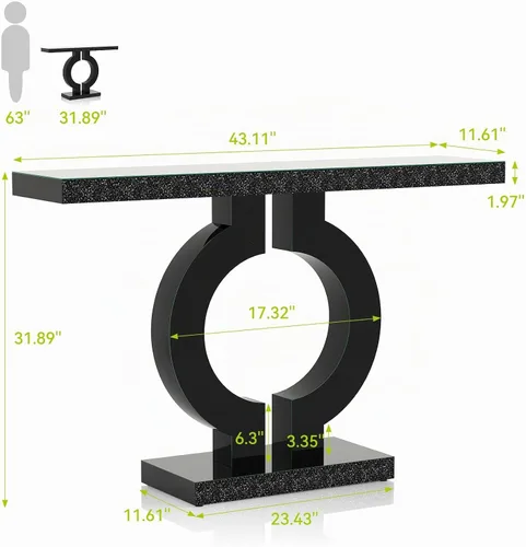 Vista 7 de LITTLE TREE Mesa consola de vidrio espejo de 43 pulgadas con base en forma de O, mesa de entrada de vidrio para sala de estar, moderna mesa de sofá