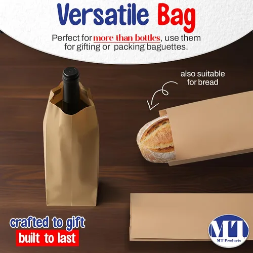 Vista 5 de MT Products Bolsas de vino Kraft de 3.75 x 2.25 x 11.5 pulgadas, bolsas de papel desechables para regalo, paquete de 1000
