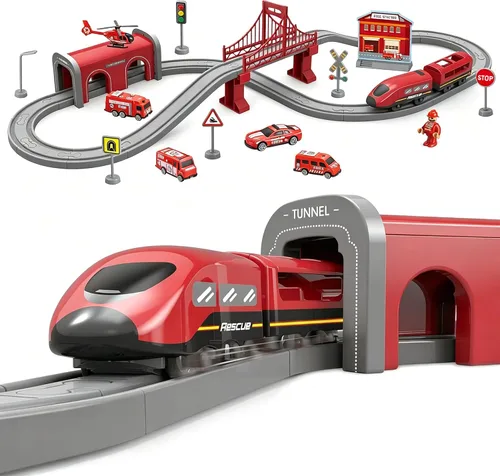 Vista 12 de Wdmiya Juegos de trenes para niños de 4 a 7 años, 104 piezas, trenes a Azul Ciudad 104 Pcs