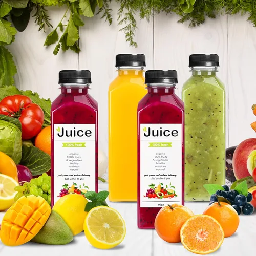 Vista 5 de DEPEPE Botellas de jugo de plástico de 16 oz con tapas, 24 botellas de jugo para sacar Botellas de jugo con tapas, recipientes transparentes a