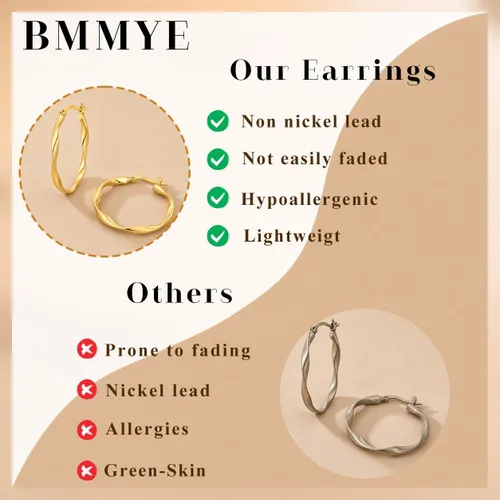 Vista 5 de Aretes de aro de plata para mujer, chapados en oro de 14 quilates Oro 40 mm.