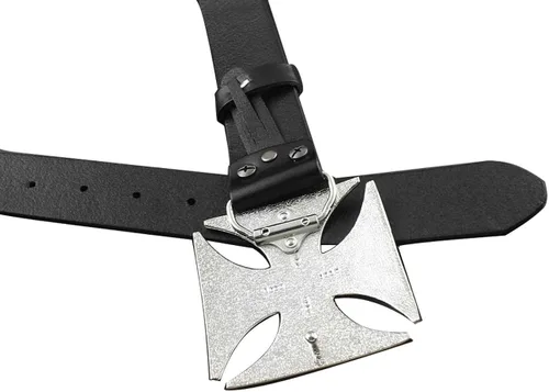 Vista 4 de Cinturón de piel de vaca auténtica para hombre con hebilla cruzada y hebilla de hierro
