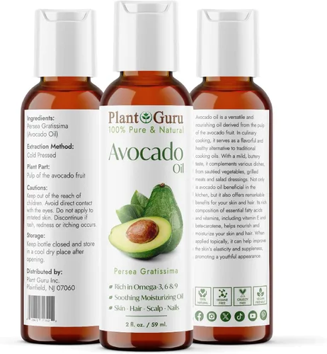 Vista 2 de Aceite de aguacate de 2 onzas líquidas. Presionado en frío, 100% natural, portador para la piel, la cara y el crecimiento del cabello. Perfecto