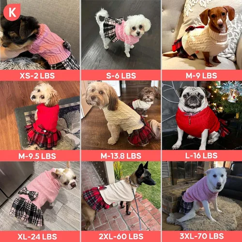Vista 4 de Kyeese Suéter de perro vestido a cuadros con cuello alto para perro, suéter de punto para mascotas para otoño e invierno