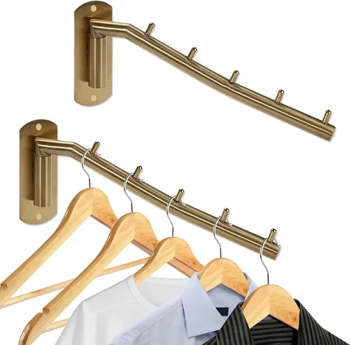 Vista 10 de Sumnacon Perchero de acero inoxidable para colgar ropa, 2 piezas, gancho para ropa con brazo oscilante, organizador de almacenamiento de bata Negro