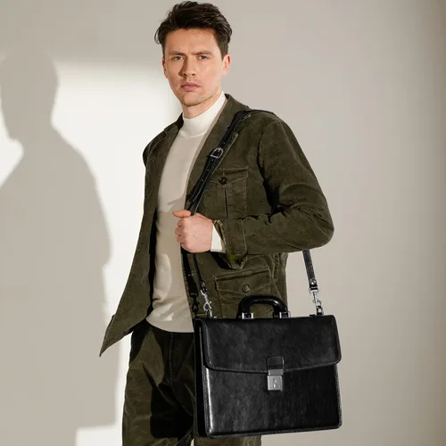 Vista 2 de Time Resistance Leather Briefcase - Italian Handmade Leather Laptop Bag - Handbag for Men - Professional Computer Case