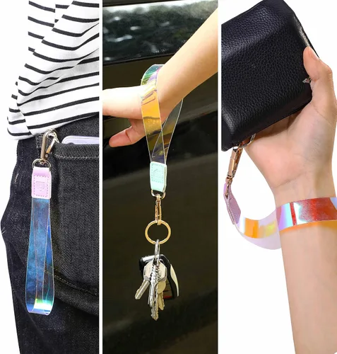 Vista 7 de Cordón de muñeca para llaves/correa de muñeca para USB, cartera pequeña y teléfono/llavero con cierre/llavero holográfico, Lila
