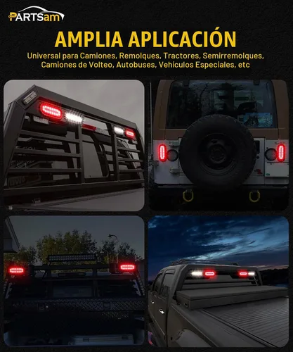 Vista 5 de Partsam 2 luces de freno de freno ovaladas de 6.3 pulgadas para camión, remolque, luces traseras de marcha atrás rojas y blancas, luces traseras
