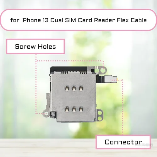Vista 2 de Cable flexible para iPhone 13, lector de tarjetas SIM dual Black and Silver Double SIM Card Tray Slot Holder Adapter with Sim Ejector Repair Tool