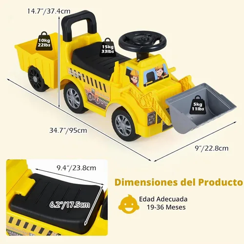Vista 5 de OLAKIDS - Excavadora 3 en 1 con cubo ajustable