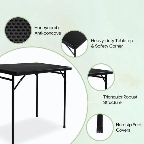 Vista 4 de Mesa plegable rectangular de 3 pies para todas las ocasiones, mesa plegable con mesa de polietileno de alta densidad y patas de acero, mesa plegable