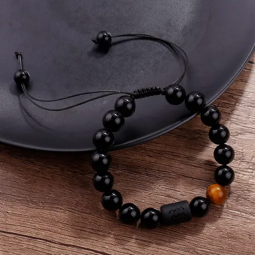 Vista 55 de SUMMER LOVE Father's Day Gifts Zodiac Bracelet for Men Women 10mm Natural Black Onyx Stone Star Sign Constellation Beaded Protection Bracelet