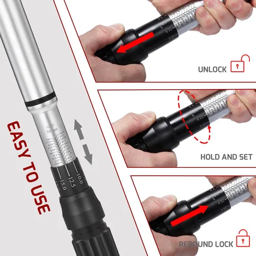 Vista 4 de Llave Dinamométrica de Clic de Accionamiento de 3/4 Pulgadas, Juego de Llaves Dinamométricas Ajustables de Doble Escala con Llave Hexagonal