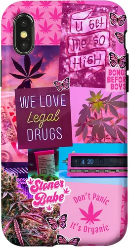 Vista 5 de Funda para iPhone 16, color rosa, para mujer, diseño de collage de malas hierbas