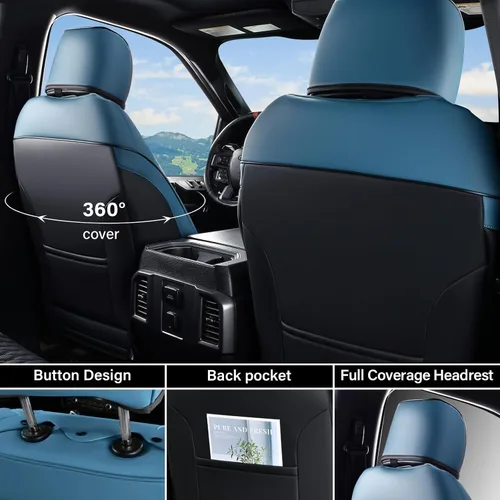 Vista 74 de Coverado Juego completo de fundas de asiento de ajuste personalizado para Chevy Silverado/GMC Sierra 2014-2018 1500, 2015-2019 2500HD 3500HD Negro