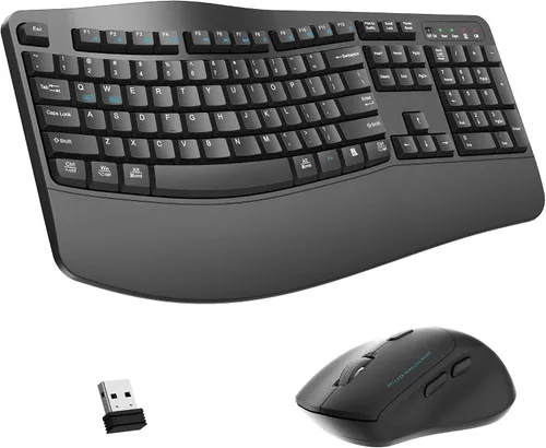 Vista 16 de Combo de teclado y mouse inalámbricos, teclas de onda ergonómicas 2.4G