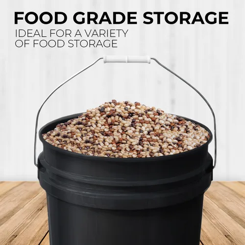 Vista 2 de EconoHome Contenedor de cubo negro de 5 galones sin tapa, asas de metal con agarre de plástico para un fácil transporte, fácil de apilar
