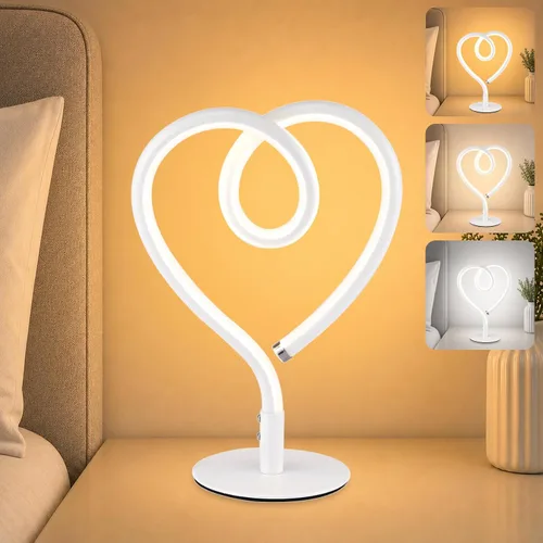 Vista 13 de Lámpara de Mesa Rosa, Lámpara de Escritorio Corazón Ajustable Sin Escalas 3CCT 2700K/4000K/6500K con Adaptador USB, Pequeña Lámpara de Noche