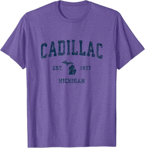Vista 6 de Cadillac Michigan MI Vintage Sports Design Navy Print Camiseta