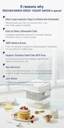 Vista 7 de Roichen Minew fabricante de yogur griego, hecho en casa, colador de suero, fabricante de yogur grueso, colador fácil, filtro inoxidable, no eléctrico