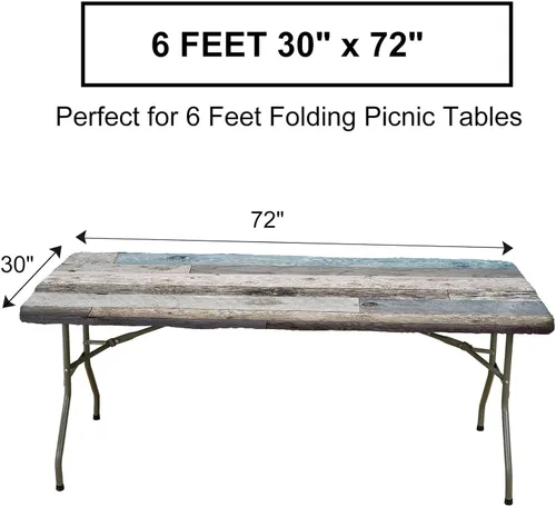 Vista 3 de Mantel rectangular elástico ajustable, con textura de madera de granja, cubierta de mesa de poliéster para mesa de bufé, picnic, cafeterías Mantel