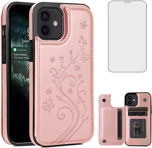 Vista 9 de Asuwish Funda compatible con iPhone 12 Pro iPhone12 6.1, protector de pantalla de vidrio templado, tarjetero y cartera, funda de cuero para iPhone