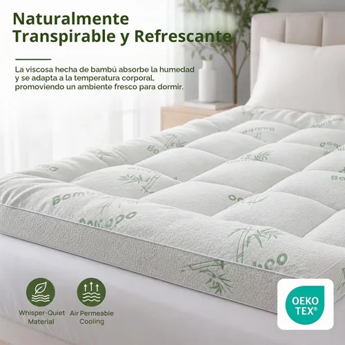 Vista 3 de Protector de colchón afelpado extragrueso de 3 pulgadas; protector de bambú de tamaño Twin; protector de cama de plumón alternativo para una