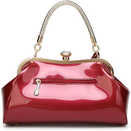 Vista 4 de ROUROU Bolso de mano brillante de cuero de charol para mujer, bolsa de mano con asa superior, bolsa de hombro de noche, cartera de boda, bolso