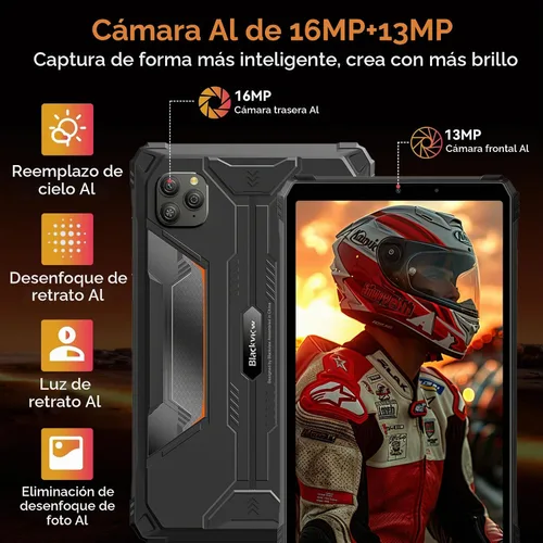Vista 8 de Blackview Tableta rugosa de 9 pulgadas, Android 15 impermeable Gemini AI Negro