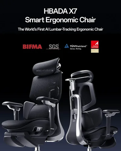 Vista 4 de Hbada X7 Silla ergonómica inteligente, silla de oficina ergonómica, seguimiento lumbar totalmente automatizado, reposacabezas ajustable 4D