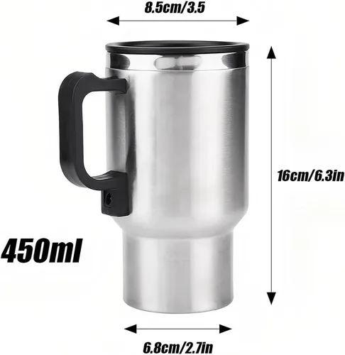 Vista 5 de Taza de calefacción para automóvil, hervidor eléctrico de acero inoxidable, calentador de taza de café portátil de 12 V, calor hasta 149.0 °F, taza