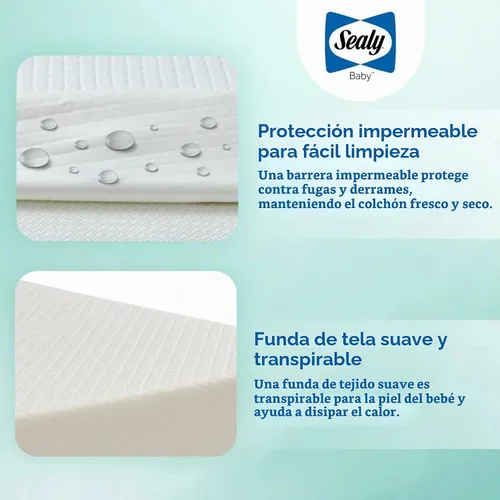 Vista 6 de Colchón de cuna Sealy Baby Butterfly Knit transpirable, certificado GREENGUARD GOLD, hecho en EE.UU., espuma premium, funda lavable y fácil