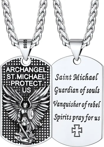 Vista 36 de FaithHeart Collar de San Miguel, acero inoxidable, chapado en oro de 18 quilates, amuleto colgante de San Miguel Arcángel para hombres y mujeres
