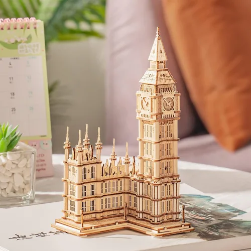 Vista 8 de ROBOTIME Rompecabezas 3D para adultos, kits de manualidades de madera para adolescentes, kit de modelo de construcción con luz LED para construir