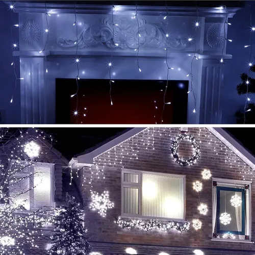 Vista 9 de GTSYDING - Luces LED de carámbano, 13 pies, 96 luces LED, 8 modos, cortina de ventana extensible, hada, Navidad, techo, colgante, luz parpadeante